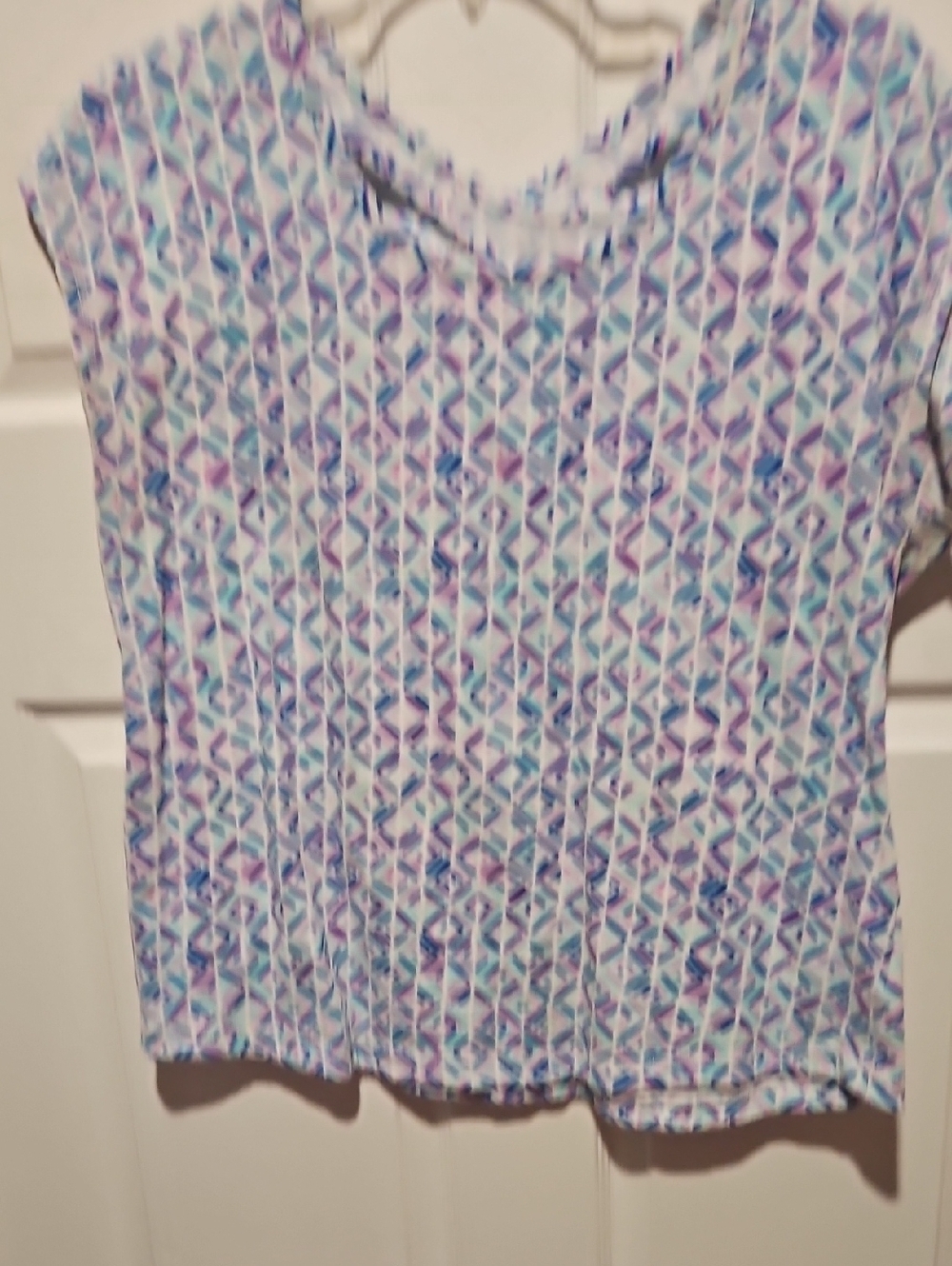 Talbots Short Sleeve Tee in Purple and Teal Chevron Print